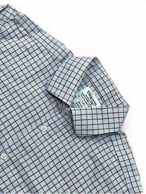 T.M. Lewin Dress Shirt Men 16 33 Blue Red Check Regular Fit Non-Iron Long Sleeve
